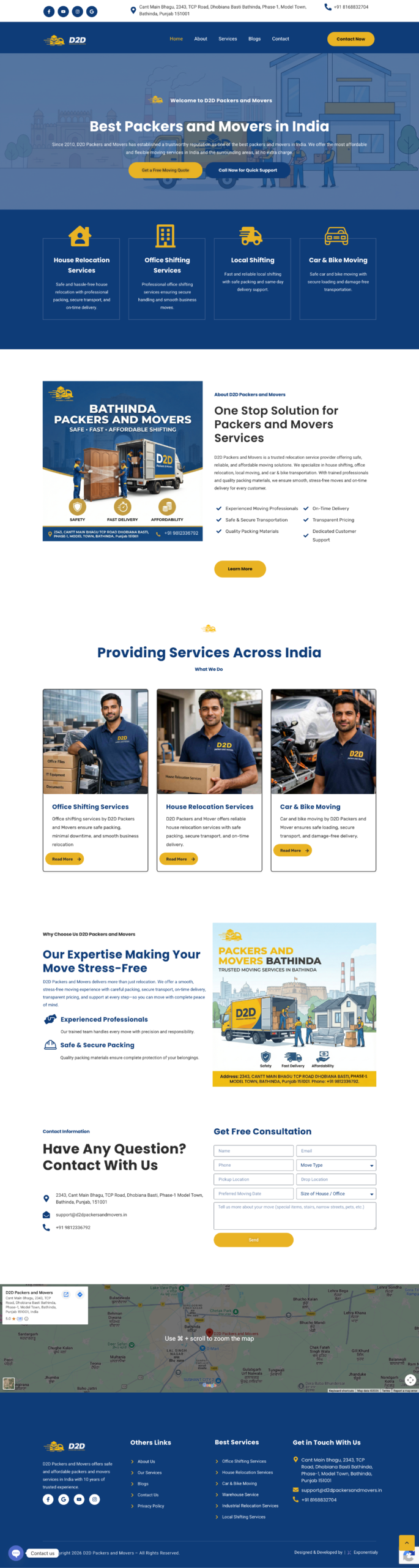 D2D Packers and Movers full website preview